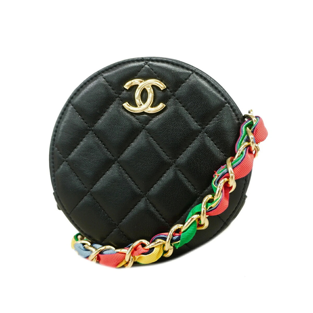 Chanel Matelassé Chain Shoulder Bag, Lambskin, Black/Champagne, Women's